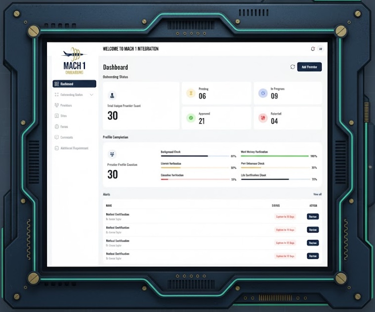 Mach 1 Onboarding dashboard preview